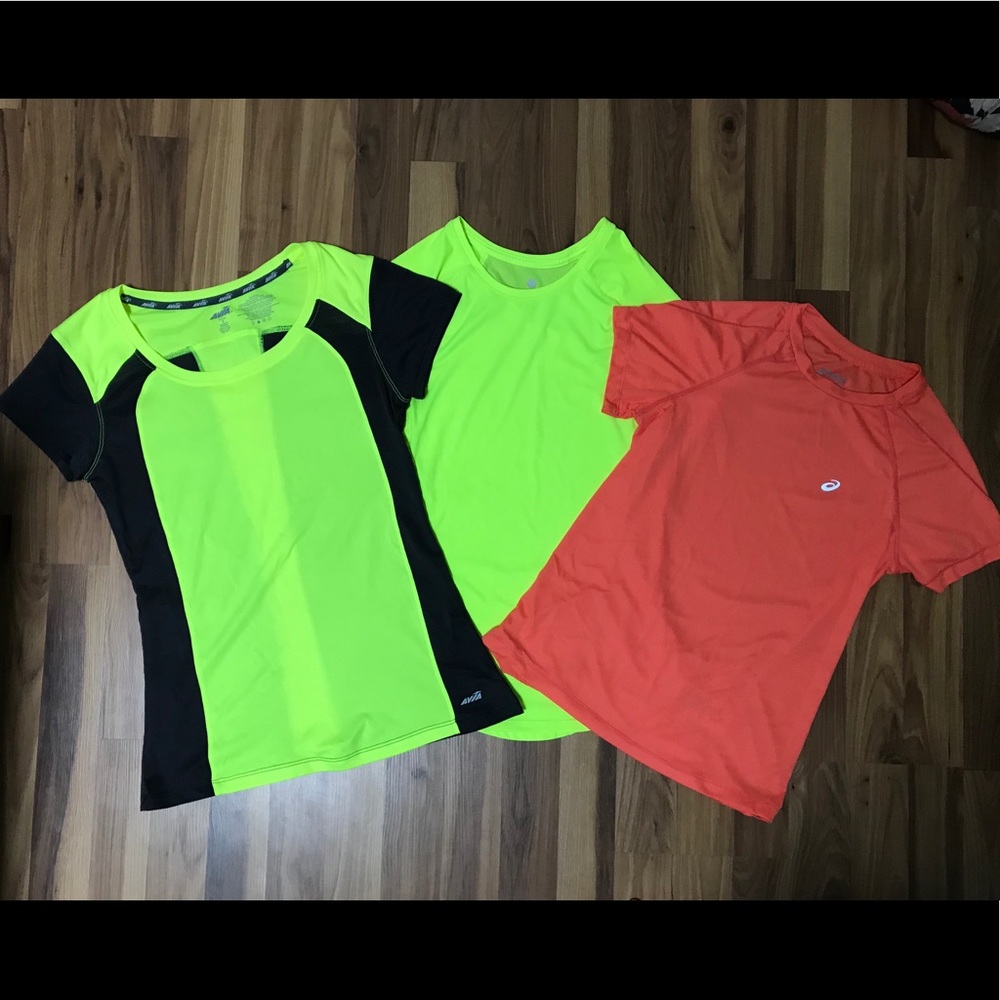 3 bright lightweight workout shirts. Women XS & S